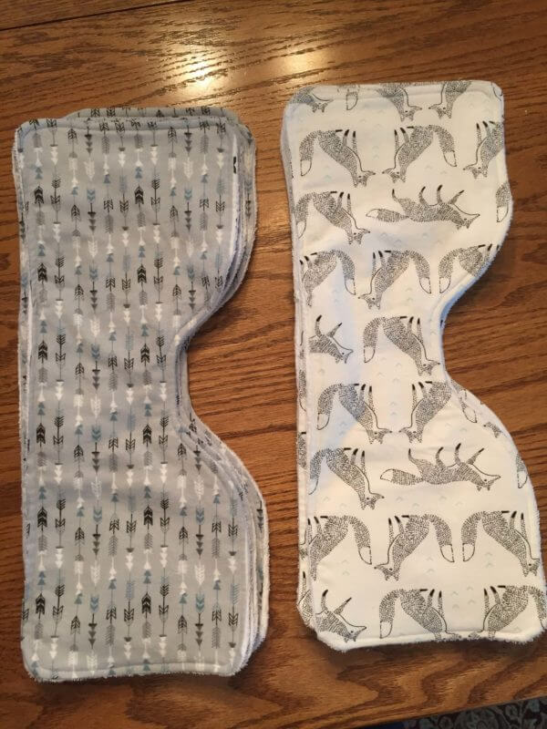 burp cloths on arrows and foxes fabric